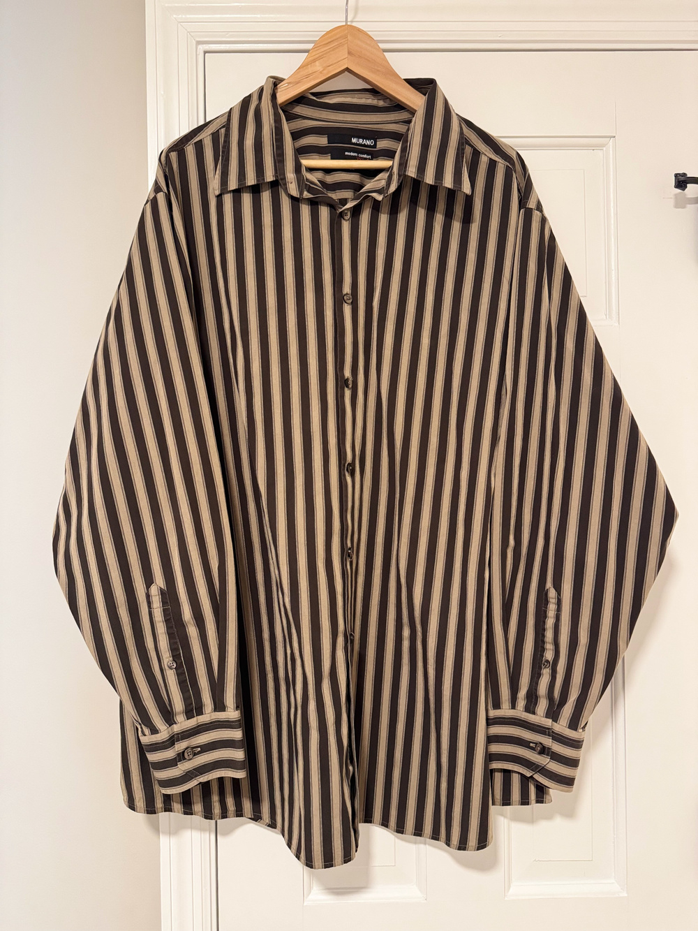 Murano Modern Comfort XLA Striped Long Sleeve Dress Shirt - Brown Men's 3X Big